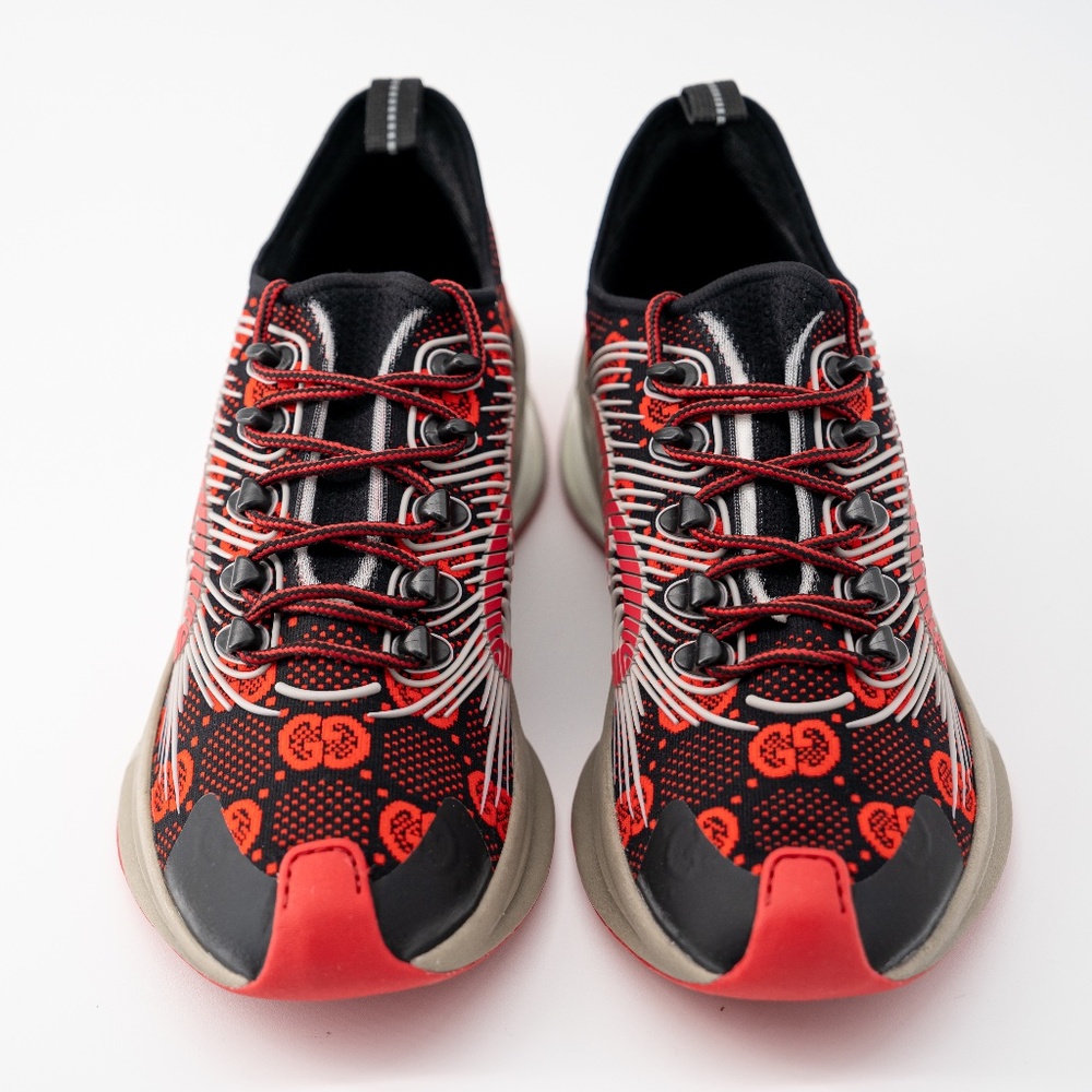 Size 12G - Gucci Run Sneaker Black Red GG - Picture 3 of 12